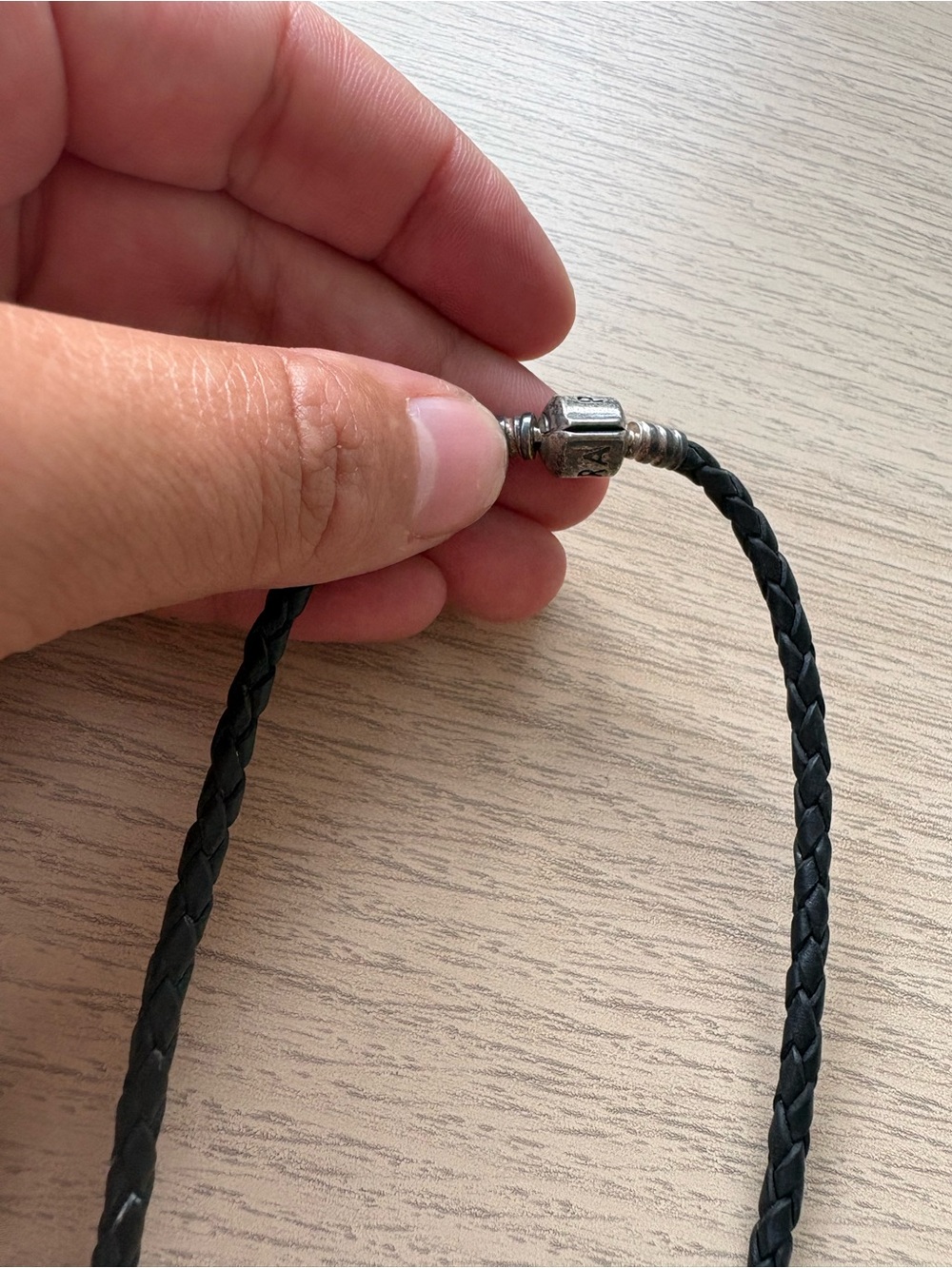 Pandora Leather Black Braided Cord Bracelet with 3 Charms - Picture 4 of 7